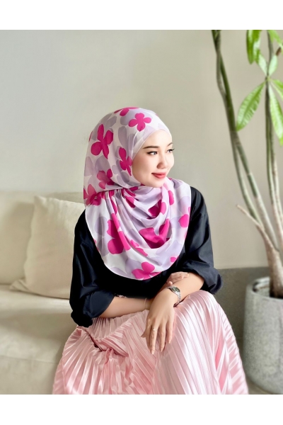 TUDUNG SEMINIT PRINTED - FLOWER PINK PURPLE